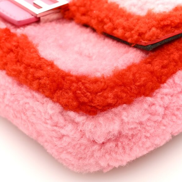 FENDI Baguette NM Bag Zucca Shearling Mini Purse Bubblegum Rosso - Picture 6 of 13